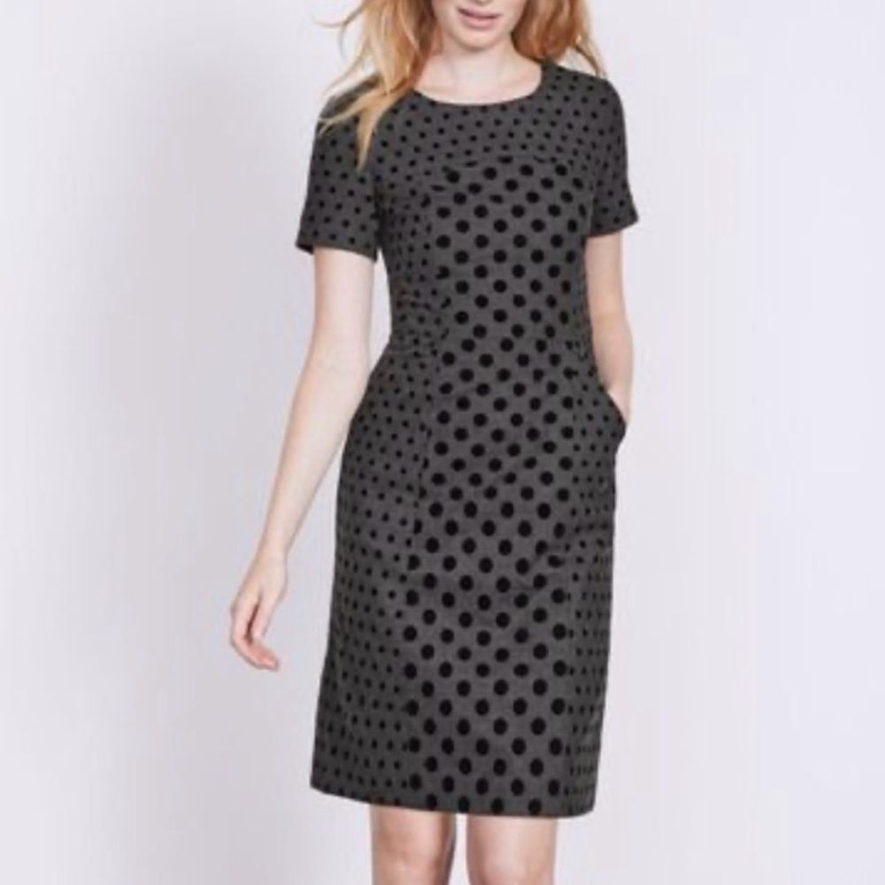 Boden Gray Grey Wool Blend Kathryn Polka Dot Dress Size 8L Long Polkadot